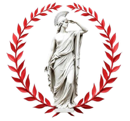 Statua in cornice di foglie rosse.